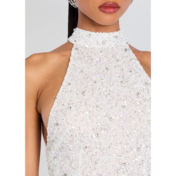 Retrofête Olivia Sequin Halter Midi Dress White Womens Size Medium - Picture 5 of 12